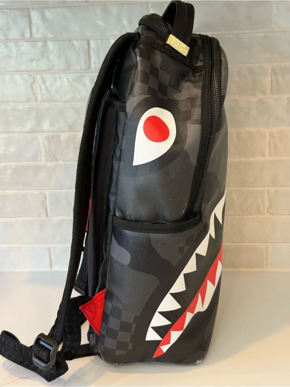 Sprayground Black Gray Red Shark Mouth Backpack